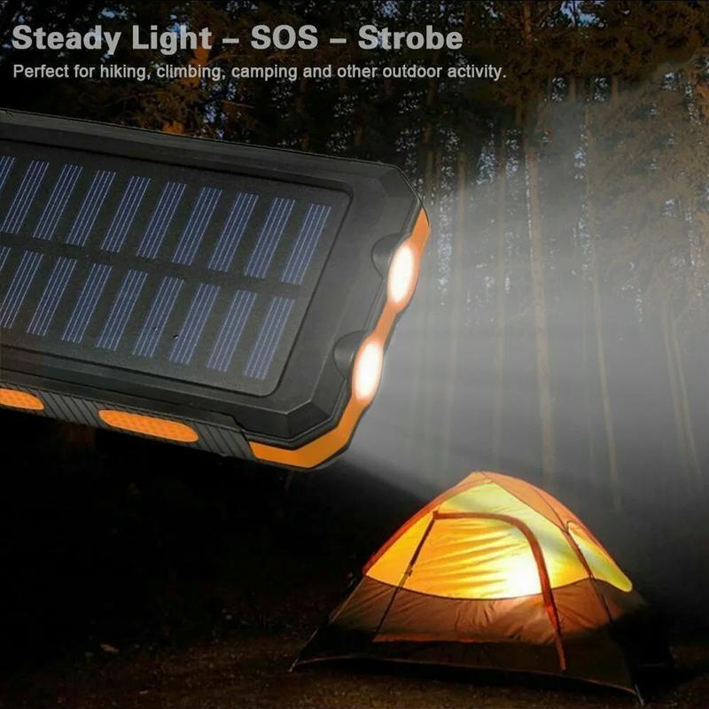 Outdoor Portable, Solar Mobile Power with Flashlight  USB  Type-C  Micro Interface  Compass for Mobile Digital Electronic Devices, Long-lasting and Durable, Travelling and Camping, Built-in LED Flashlight with Mountaineering Buckle, Best Gift Phone