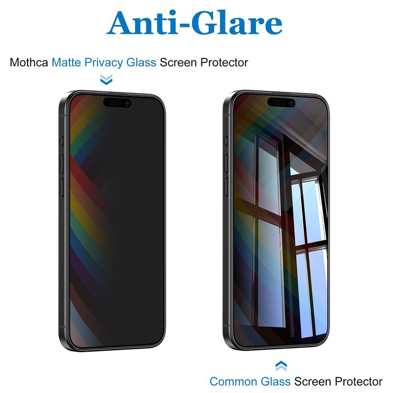 Mothca Matte Privacy Screen Protector for iPhone 13 14 15 Pro Max Plus with Easy Installation Tool, Anti Spy Anti Glare Full Coverage Tempered Glass Film, Anti-Fingerprint,  Friendly Smooth as Silk Accessories Protection Protective Smartphone