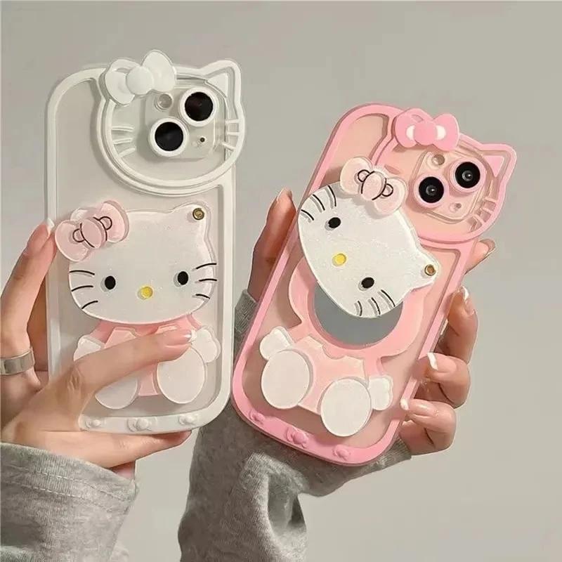 Cute Cat iPhone 15 with Makeup Mirror 11 12 13 14 15plus Fashion Women 14 15por Personalized Creative Case