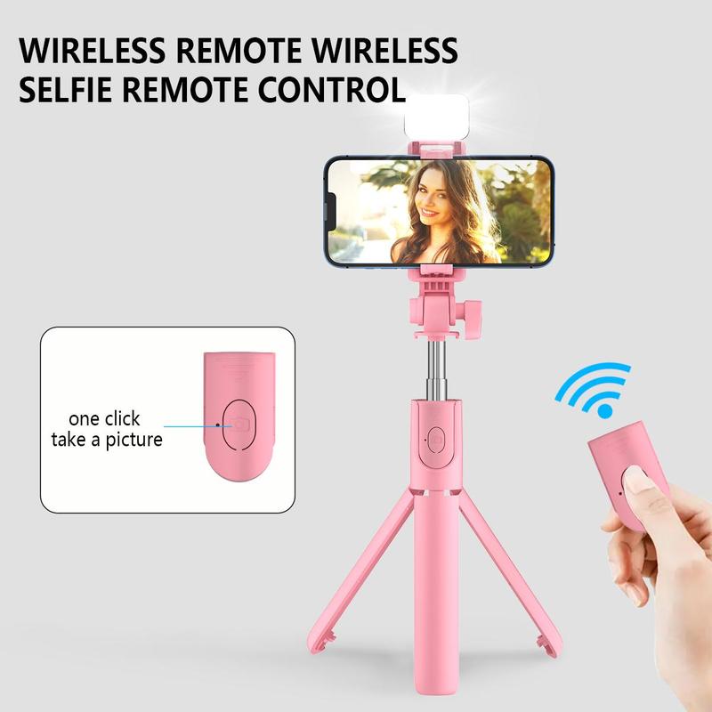 Rechargeable Portable Selfie Stick Tripod, 1 Count Retractable Phone Selfie Stick with Remote Control, 360 Degree Rotatable Phone Holder for Live Streaming, Travel, Outdoor