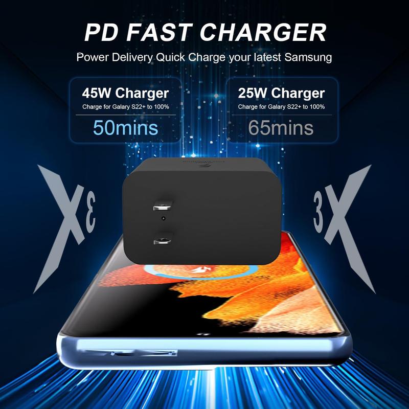 45W GaN Fast Charger & USB C to USB C Cable, USB C Power Adapter Set, Portable Charger Compatible with iPhone, iPad & Samsung Galaxy S24 Ultra S24 S24+