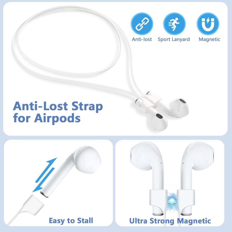 AirPods Case & Cleaner Kit & Magnetic AirPods Strap, Anti-lost Cord Sports Lanyard, Silicone Cover Compatible with AirPod 2 & 1 Generation