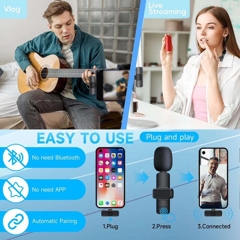 Portable Wireless Lavalier Microphone,Versatile Audio Accessory: Wireless Lavalier Mic for Podcasts, TikTok & Vlogs Charging Bluetooth