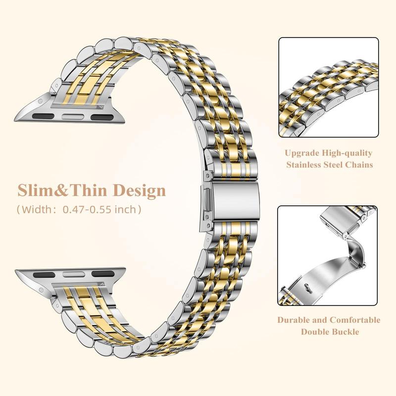 Stainless Steel Watch Band (Band Only), Fashionable Smart Watch Band with Accessories for Women, Wearable Accessories Compatible with iWatch 38mm 40mm 41mm 44mm 45mm 42mm 49mm, Wearable Accessories