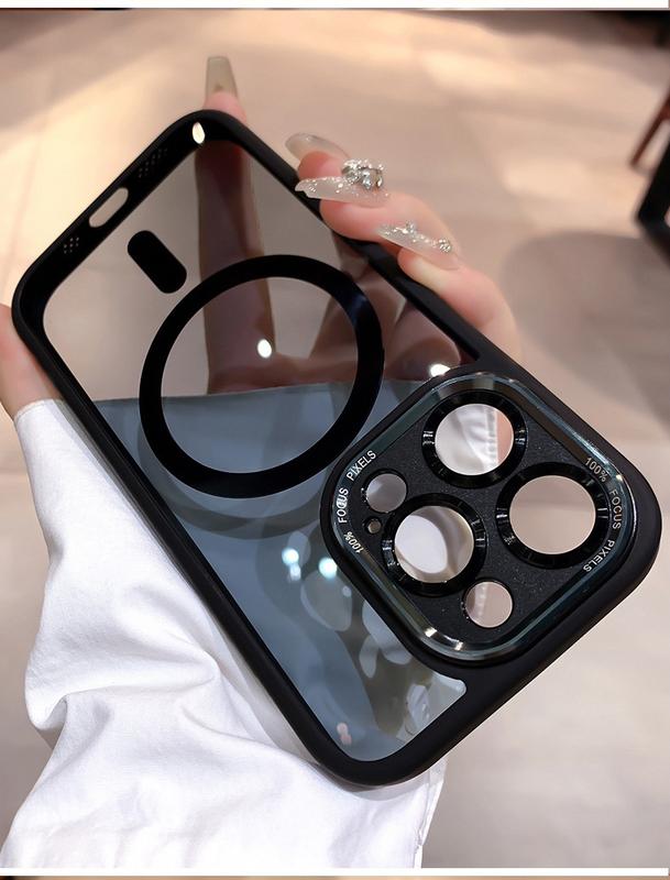 Clear Magnetic with HD Lens Film Phone case with wireless charging for iPhone 15 pro max 14 13 12