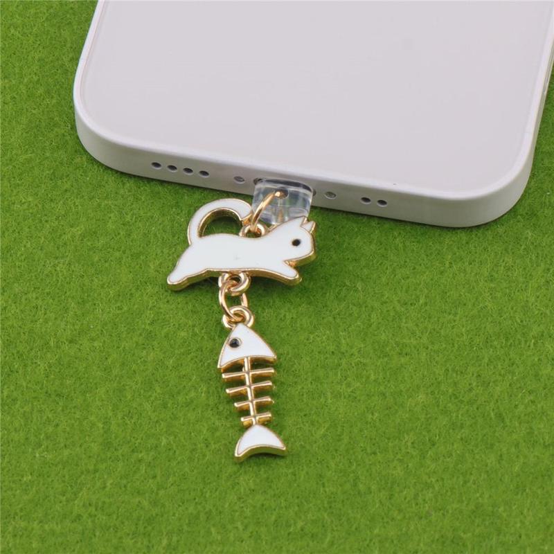 Cartoon Cat & Fish Bone Design Phone Dust Plug, 2 Counts Anti-dust Phone Plug For Lightning & Type C, Phone Accessories