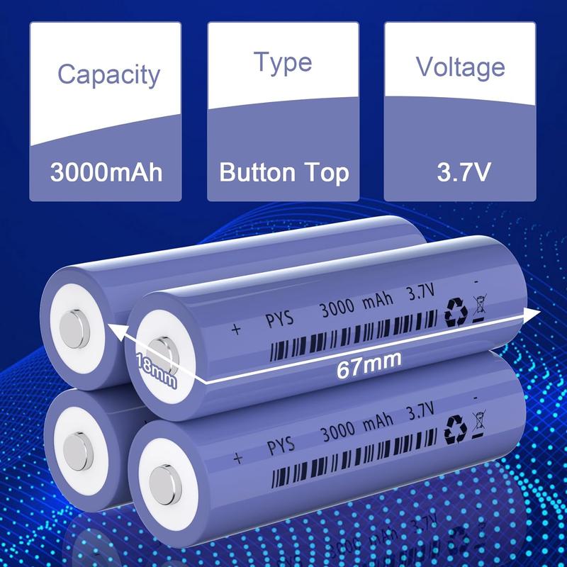 3.7 Volt Rechargeable Battery, 3000mAh Rechargeable 18650 Battery, Button Top NiMH Battery High Power Long Lasting for Headlamp, LED Flashlight, Solar Light, Electronic Devices etc，Electronic toys，Accessories Phone(4 Pack+Box)