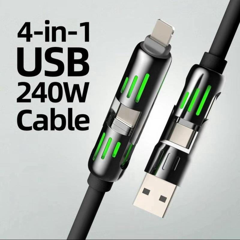 USB-C Fast ChargingCable, Lightning Type C,240W 4 in 1 cable With BreathingLight, Compatible with iPhone, iPad,Samsung, Laptops Charger