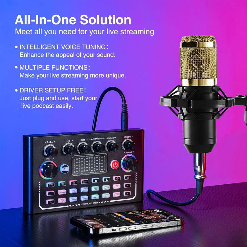 Wireless BT Live Audio Device, Audio Mixer for Music Singing, Microphone Music Control Equipment, Live Machine for APP Live Streaming on Computers, Phones, PC