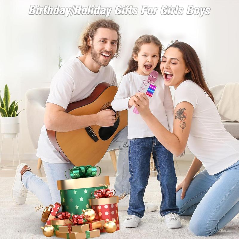 Sakamoto Kids Karaoke Microphone Bluetooth Wireless Mic for Adults Singing Microphones with Speaker Disco Light Echo Sound Portable for Home Party Outdoor Gift Toys Q78(Light Pink) Audio Smartphone