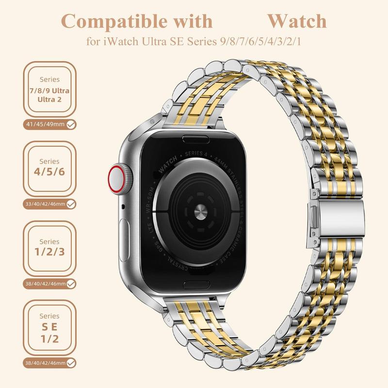 Stainless Steel Watch Band (Band Only), Fashionable Smart Watch Band with Accessories for Women, Wearable Accessories Compatible with iWatch 38mm 40mm 41mm 44mm 45mm 42mm 49mm, Wearable Accessories