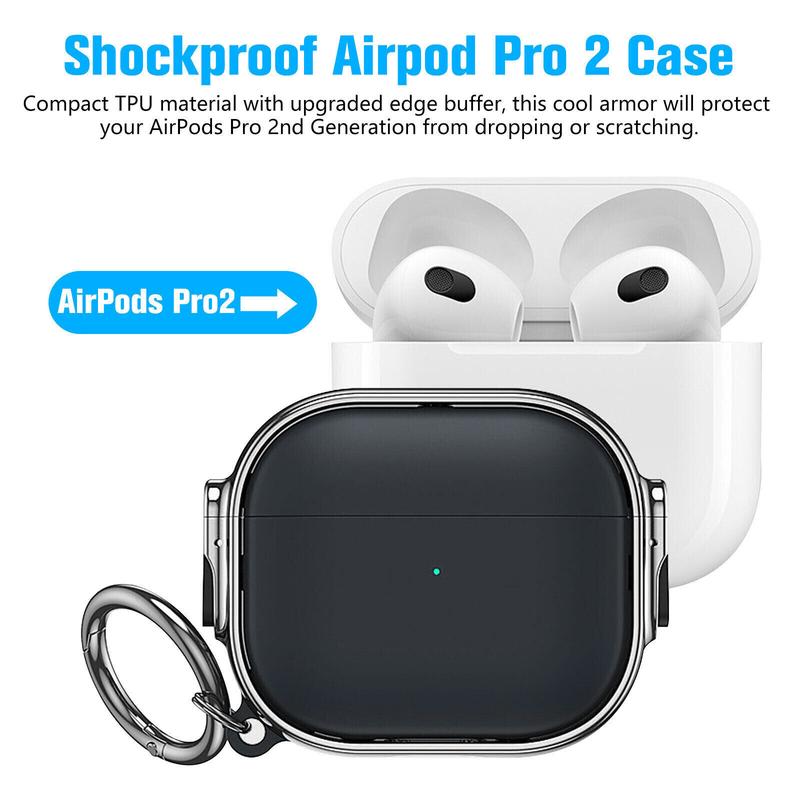 For Apple AirPods Pro 2 Shockproof Protective Dustproof Case Keychain Clip Cover Protection