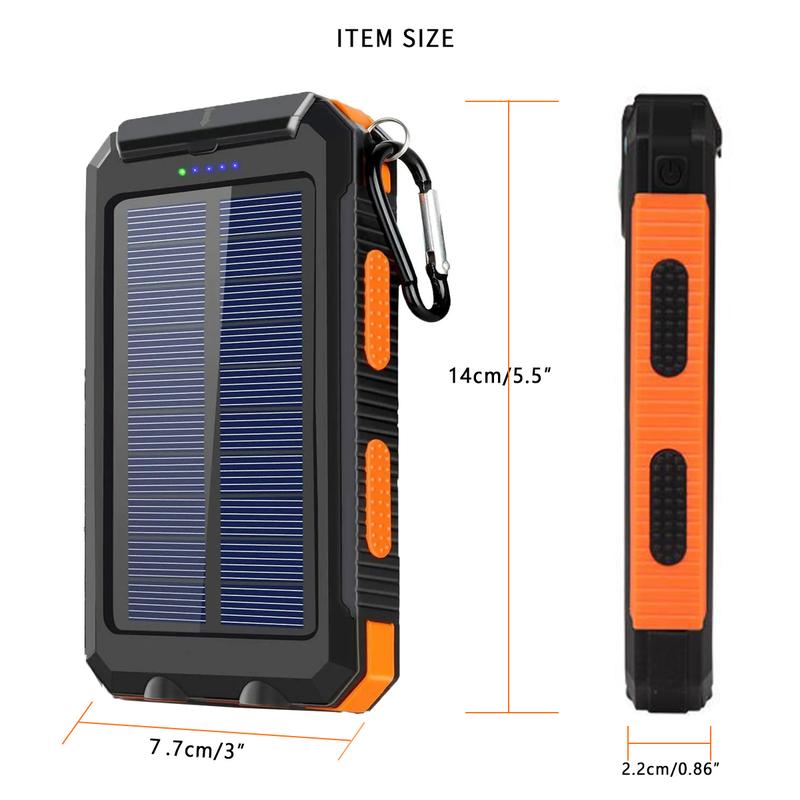 Outdoor Portable, Solar Mobile Power with Flashlight  USB  Type-C  Micro Interface  Compass for Mobile Digital Electronic Devices, Long-lasting and Durable, Travelling and Camping, Built-in LED Flashlight with Mountaineering Buckle, Best Gift Phone