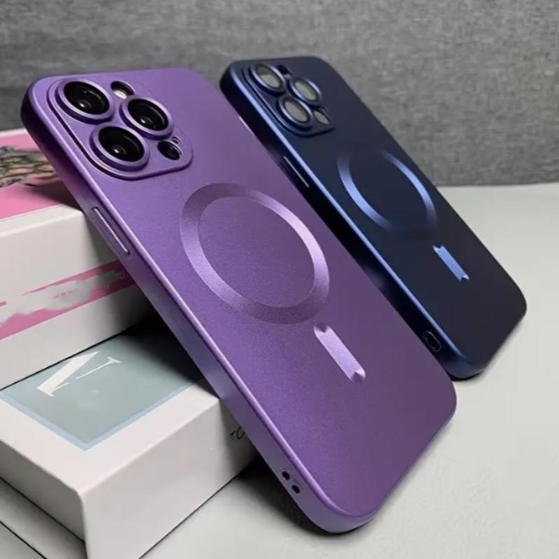 Magnetic Phone Case with 4 Lens Protector, 1 Count Solid Color Phone Protective Cover, Phone Accessories for iPhone 11 12 13 14 15 16 Series