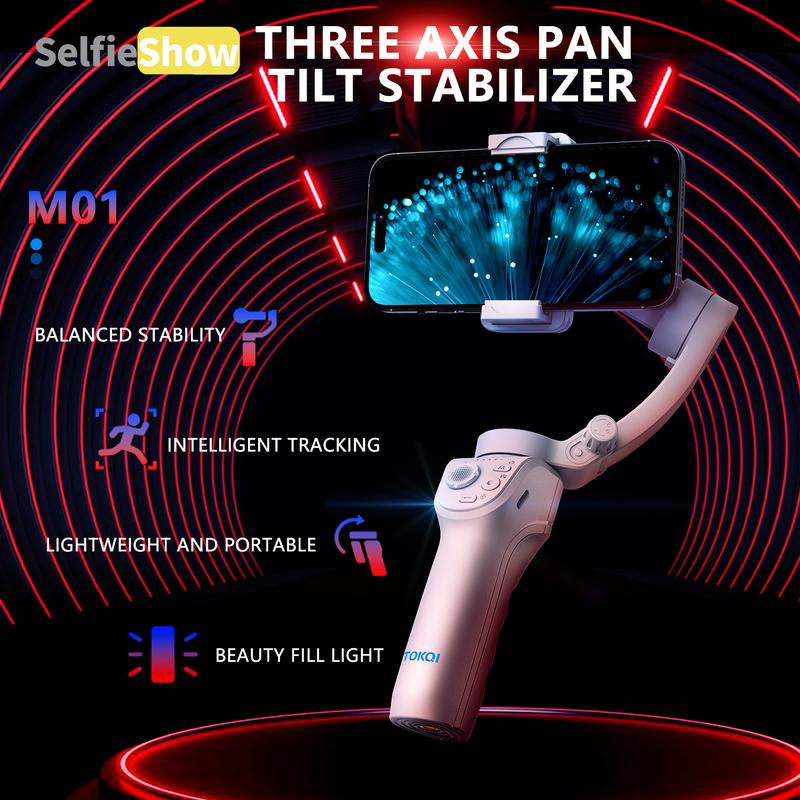 Handheld pan tilt three-axis mobile phone stabilizer with anti shake fill light intelligent facial follow-up Accessories Cellphone Smartphone