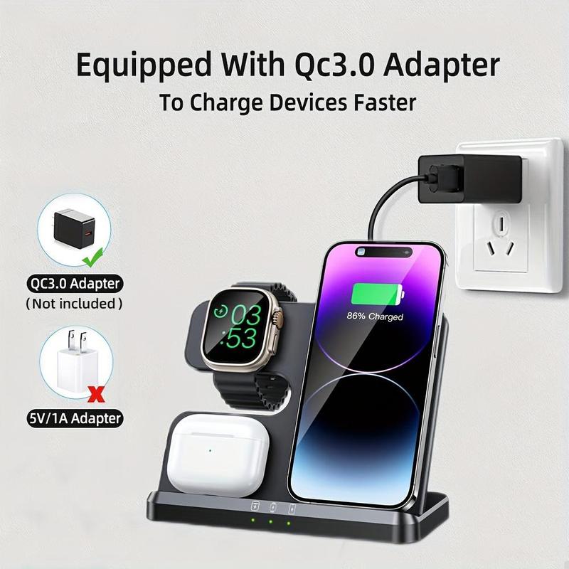 3 in 1 Wireless Charging Station, 1 Count 15W Fast Charging Stand for iPhone 16 15 14 Pro Max 13 12 11 XS XR 8 Plus, Watch & Headphones Charging Station