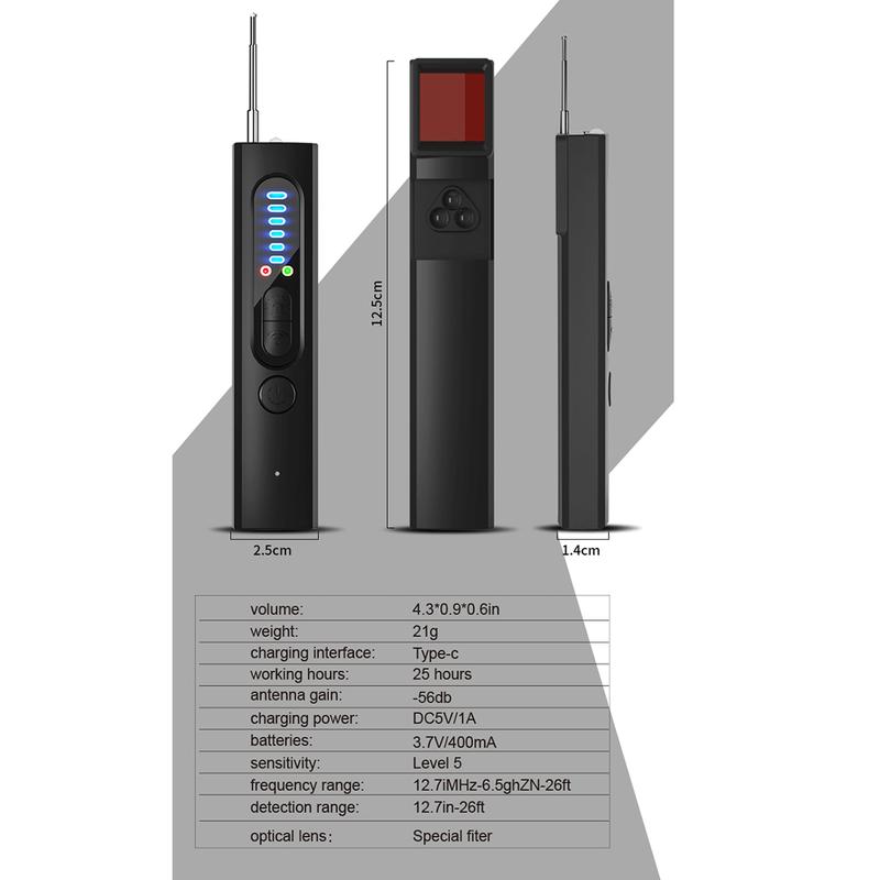 Hidden Camera Detector, Hidden CameraDetector with LED Light, GPS Tracker Detectorwith 5 Sensitivity Levels, Suitable for OfficeHotel, Travel Security Device