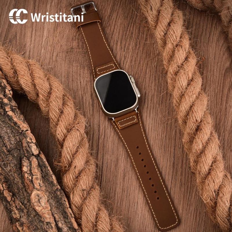 Wristitani Leather Bands Compatible With Apple Watch Band Ultra 2, 49mm 46mm 45mm 44mm 42mm For Men, Top Genuine Leather Replacement Vintage Strap for iWatch Ultra Series 10 9 8 7 SE2 SE 6 5 4