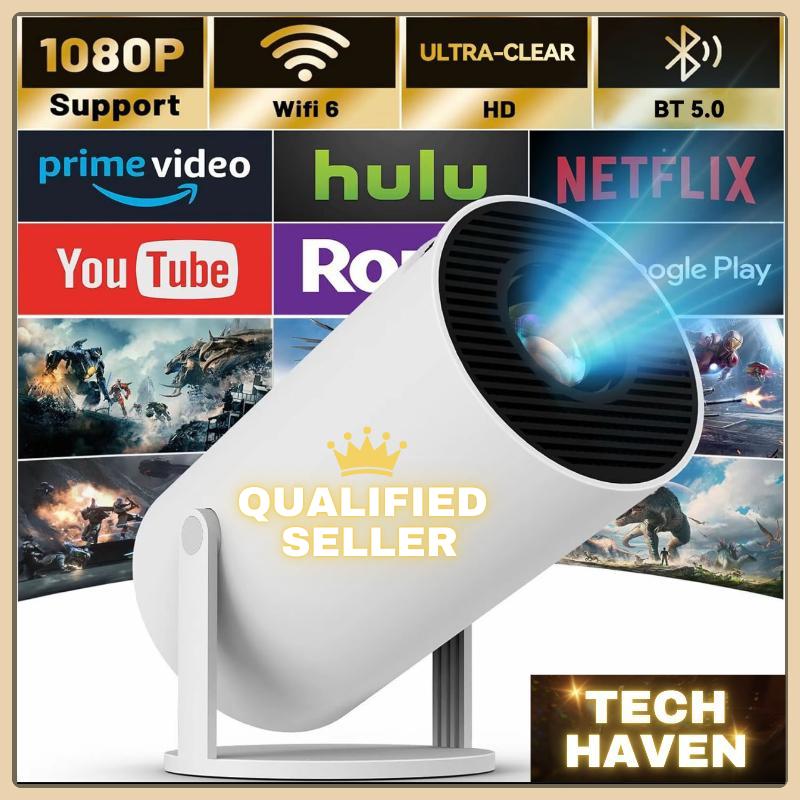 Portable Projector HY300 Pro, Android 11 Dual Wifi6 260ANSI Allwinner H713 BT5.0 1080P 1280*720P Projector, Multifunctional Projector for Home Cinema, Outdoor