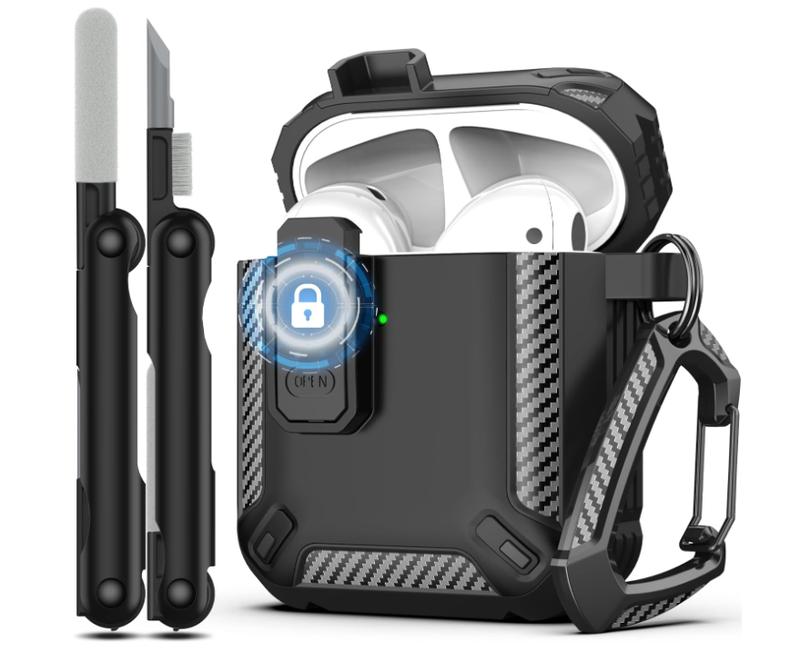 AirPod 2nd Generation Case Cover with Cleaner Kit, Military Hard Shell Protective Armor with Lock for AirPod Gen 1&2 Charging Case Wired Wireless