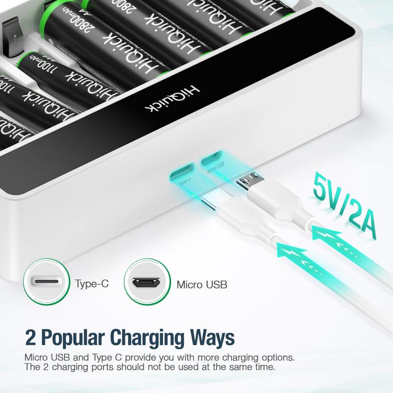 HiQuick Rechargeable AAA AAA Batteries with 8 Slot LCD Charger