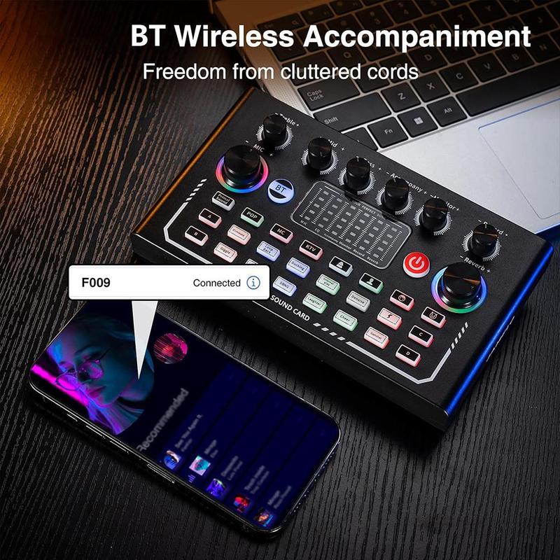 Wireless BT Live Audio Device, Audio Mixer for Music Singing, Microphone Music Control Equipment, Live Machine for APP Live Streaming on Computers, Phones, PC