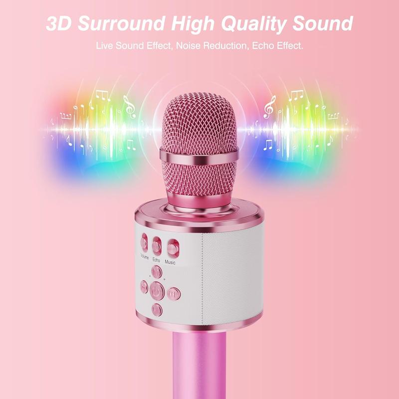 Sakamoto Kids Karaoke Microphone Bluetooth Wireless Mic for Adults Singing Microphones with Speaker Disco Light Echo Sound Portable for Home Party Outdoor Gift Toys Q78(Light Pink) Audio Smartphone