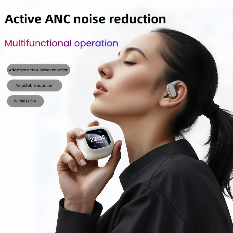 Wireless Open-ear Earbuds, Bluetooth-compatible Earphone with Built-in Microphone, Noise Cancelling Headphone for Gaming, Sports, Running