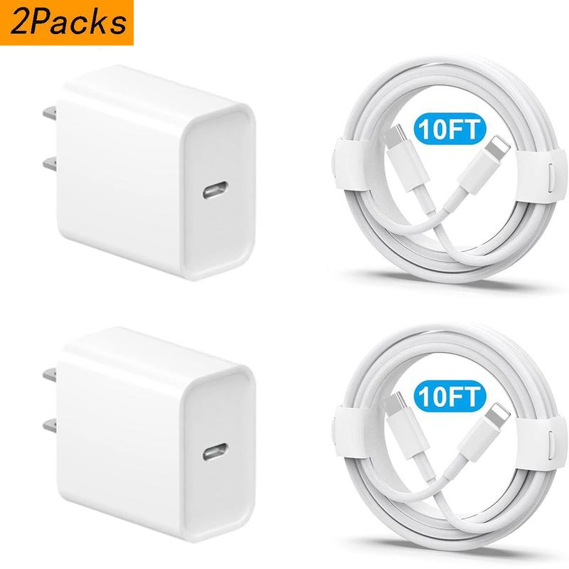 Fast Charging 2Pack 20W PD Port Wall Charger Block with 6FT 10FT USB C to Lightning Cable Compatible with iPhone 14  13 12 11 X ... Device Protection Adapter Smartphone