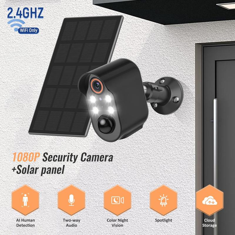 Wireless Solar Security Camera, HD Colorful Night Vision Camera Security with AI Human Detection, IP65 Weather-Resistant Security Cameras for Outdoor Surveillance Use, Home Security Cameras, Outdoor CCTV