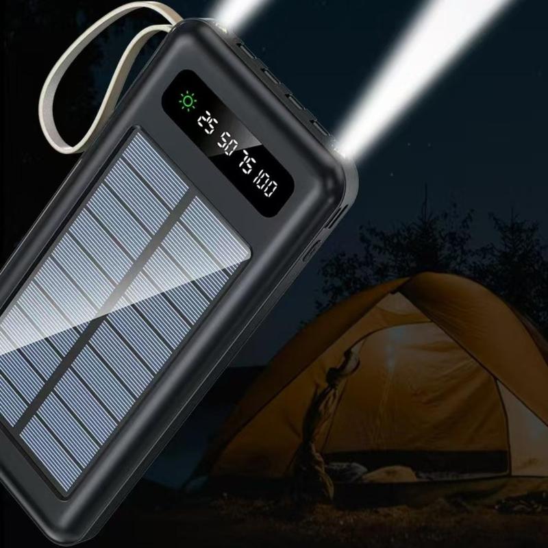 Solar Powered 10000mAh 20000mAh Power Bank, 1 Count Portable Solar Charger with 4 Output Cable, Large Capacity Power Bank for iPhone & Samsung Galaxy