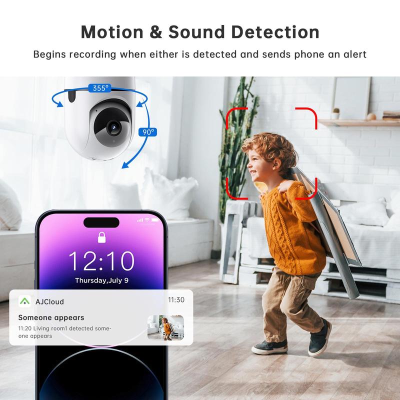 Indoor Security Camera 3MP - Pet Monitor with Night Vision, 2-Way Audio, and Motion Detection Alarm pet camera