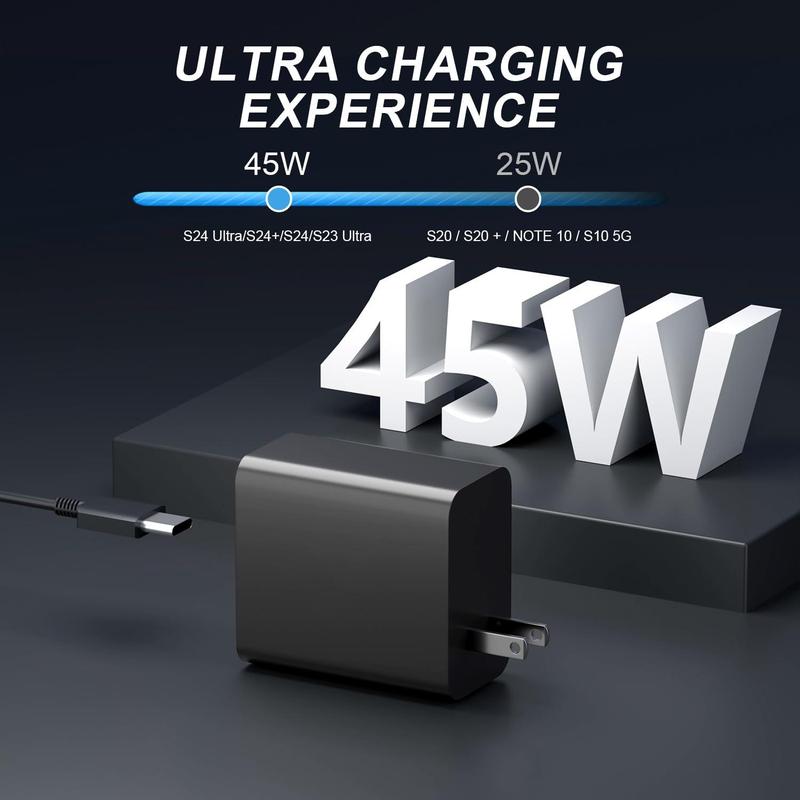 45W GaN Fast Charger & USB C to USB C Cable, USB C Power Adapter Set, Portable Charger Compatible with iPhone, iPad & Samsung Galaxy S24 Ultra S24 S24+