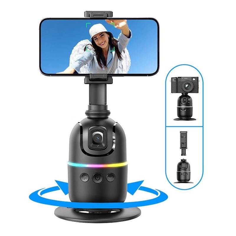 360° Rotatable Selfie Stabilizer, Smart Face Recognition Selfie Stabilizer, Desktop Phone Holder with Removable Phone Clip, Selfie Accessories for Live Selfie Video