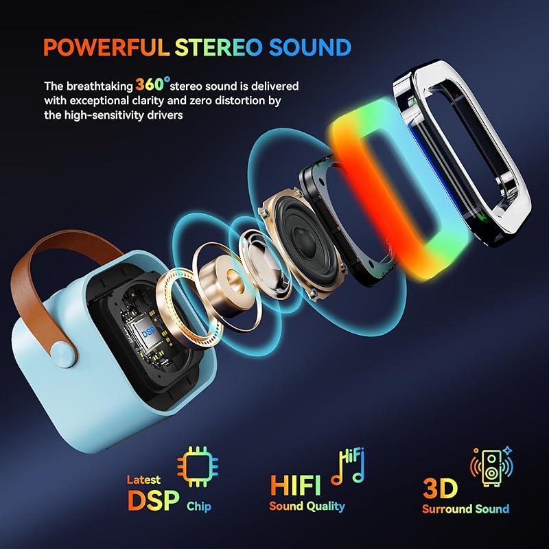 Portable Wireless Speaker with Microphone, Rechargeable Wireless Karaoke Speaker with Handle, Colorful Light LED USB Speaker for Home Party wireless