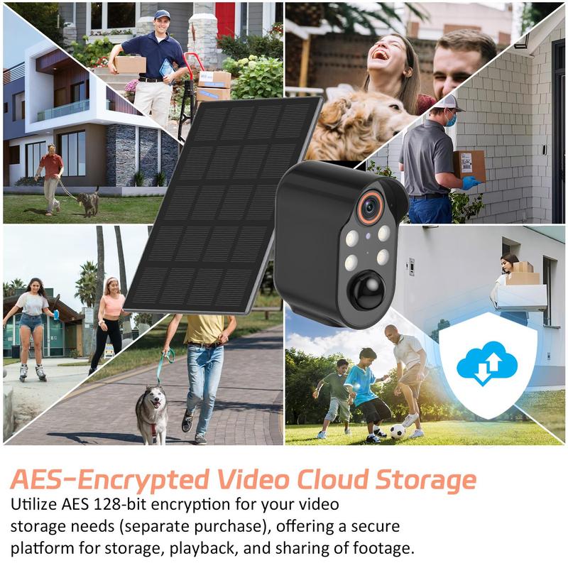 Wireless Solar Security Camera, HD Colorful Night Vision Camera Security with AI Human Detection, IP65 Weather-Resistant Security Cameras for Outdoor Surveillance Use, Home Security Cameras, Outdoor CCTV