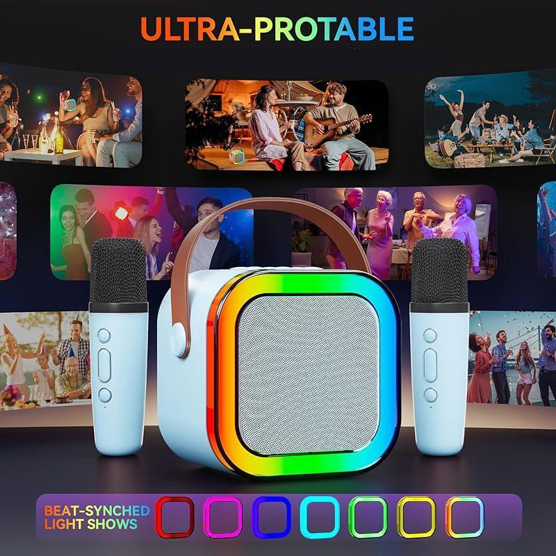 Portable Wireless Speaker with Microphone, Rechargeable Wireless Karaoke Speaker with Handle, Colorful Light LED USB Speaker for Home Party wireless