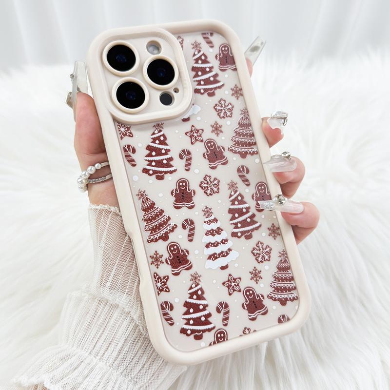 Christmas Tree Gingerbread Man Pattern Phone Case, Decorative Phone Accessories Compatible with iPhone 16 Pro Max Case 11 12 13 14 15