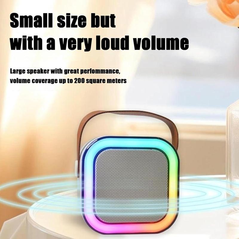 Portable Wireless Speaker with Microphone, Rechargeable Wireless Karaoke Speaker with Handle, Colorful Light LED USB Speaker for Home Party wireless