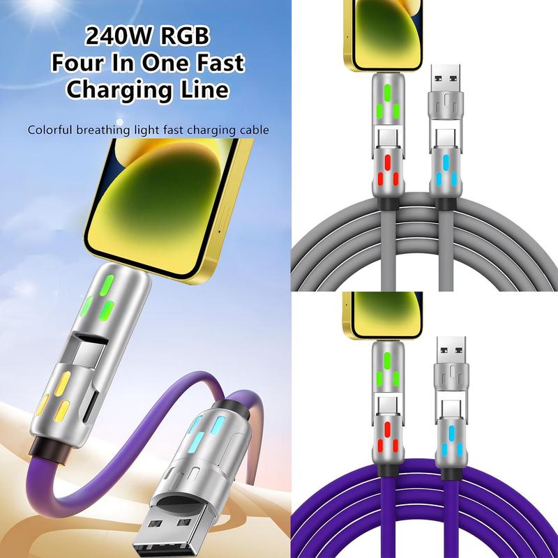 4 in 1 Phone Charging Cable, 240W PD Fast Charging Data Cable, Charging Cable Compatible with Smart Devices, Universal Charging Cable