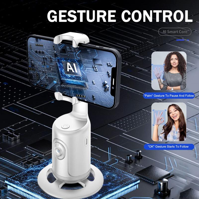 360° Rotatable Smart Phone Holder, 1 Count AI Face Recognition 360° Panoramic Smart Gimbal, Live Streaming & Selfie Accessories, Stocking Fillers Gift