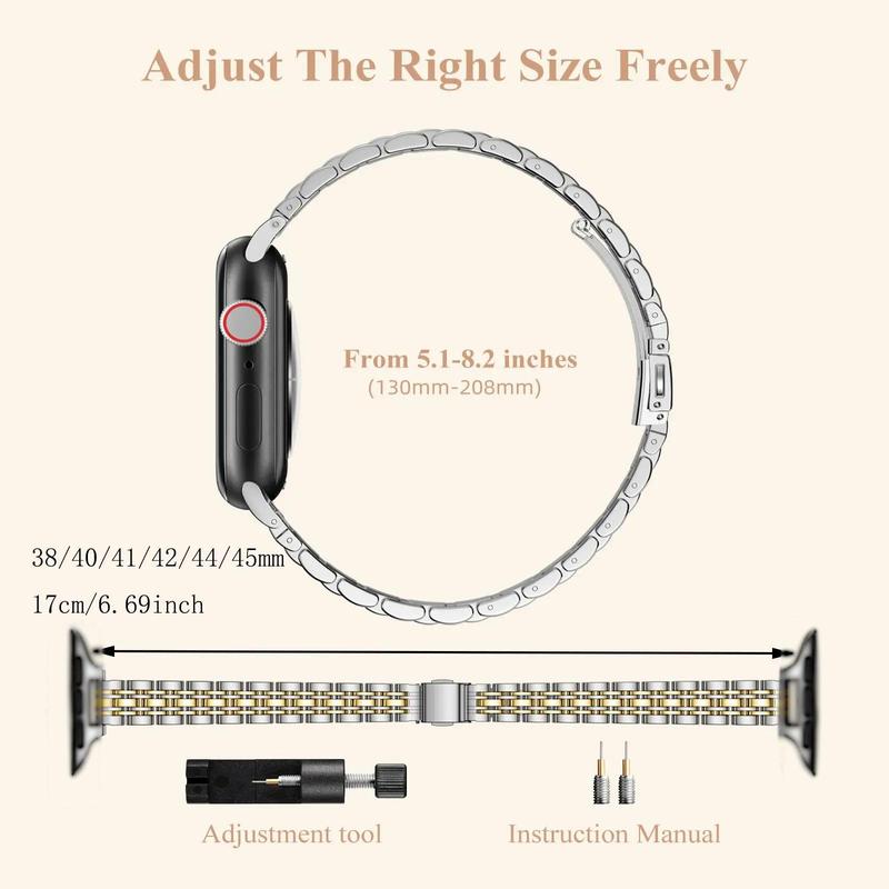 Stainless Steel Watch Band (Band Only), Fashionable Smart Watch Band with Accessories for Women, Wearable Accessories Compatible with iWatch 38mm 40mm 41mm 44mm 45mm 42mm 49mm, Wearable Accessories