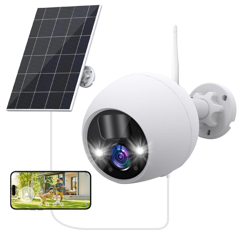 WESECUU Outdoor 2K Solar Panel Camera, Wireless with Night Vision, 2-Way Talk, Human Detection & Siren Alarm