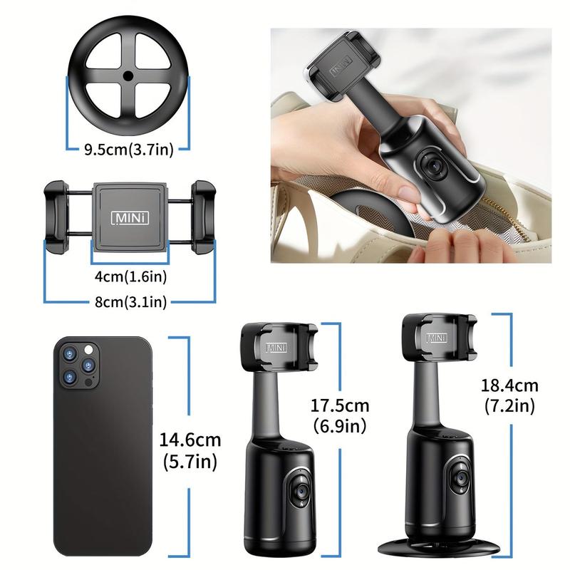 360° Rotatable Smart Phone Holder, 1 Count AI Face Recognition 360° Panoramic Smart Gimbal, Live Streaming & Selfie Accessories, Stocking Fillers Gift