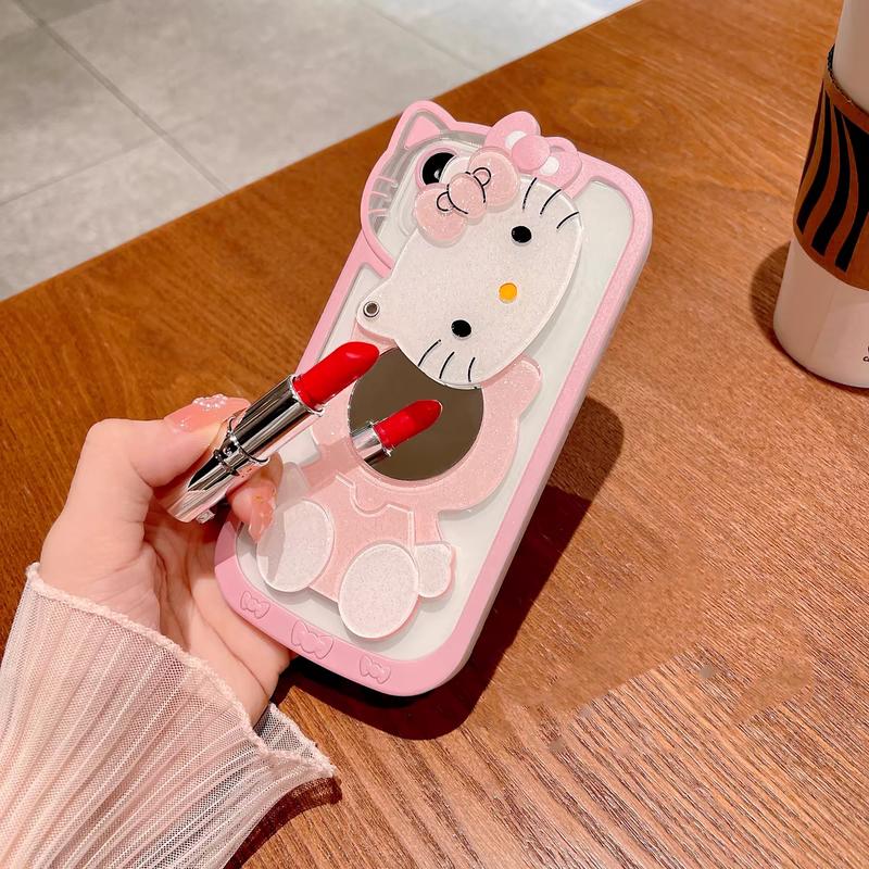 Cute Cat iPhone 15 with Makeup Mirror 11 12 13 14 15plus Fashion Women 14 15por Personalized Creative Case