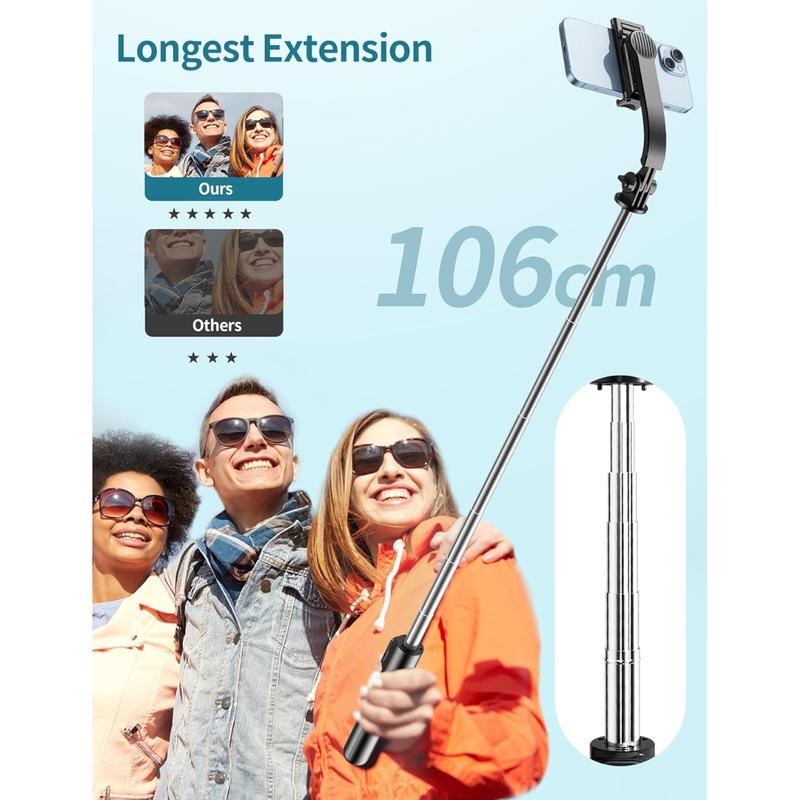 Selfie Stick, 41'' Extendable Phone Tripod Stand with Phone Holder & Detachable Remote, 360° Rotation Selfie Stick Tripod for Cell Phone Compatible with iPhone, Android, Samsung