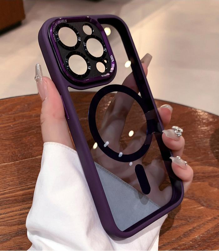 Clear Magnetic with HD Lens Film Phone case with wireless charging for iPhone 15 pro max 14 13 12