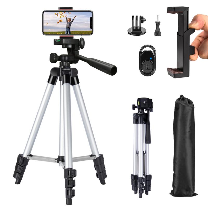 Phone Tripod,  Lightweight Tripod Stand for iPhone Camera iPad Projector, Extentable Phone and Camera Tripod with Remote and Phone Holder for Live Stream Video Travel Cell Phone Ring Light Face Tracking Tripod