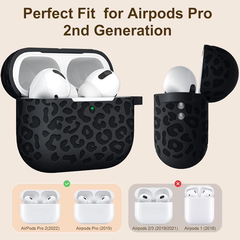 Compatible with Airpods Pro 2nd Generation Case, Flower Engraved Soft Silicone Skin Cover Full Protective Case for Apple AirPods Pro Case 2nd Airpod Pro Case Cover,Front LED Visible,Black