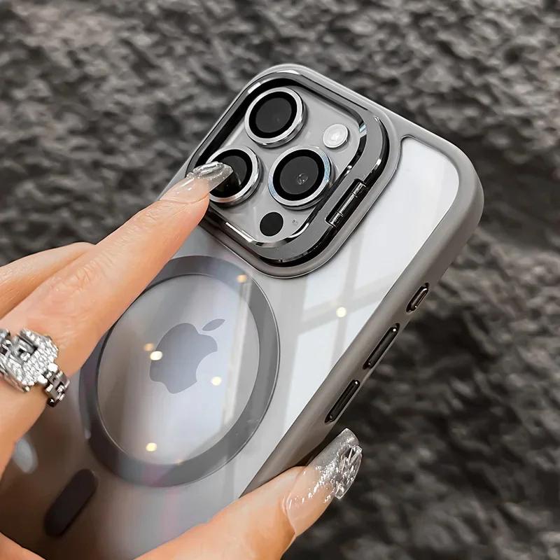 Shockproof Camera Ring Stand Heavy Duty Clear Case For Apple iPhone 16 15 14 Plus 13 Pro 12 Pro Max Compatible With MagSafe Cover + Camera Lens Protector Phone Accessory